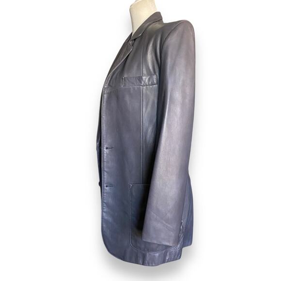 VNTG Summit Smooth Leather Blazer Jacket M Grey Long Line Lapel Collar 1980s - Picture 6 of 15